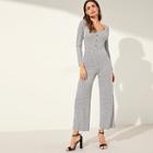 Shein Scoop Neck Button Detail Ribbed Jumpsuit