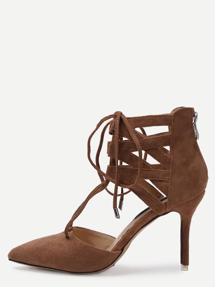 Shein Camel Faux Suede Strappy High Stiletto Pumps