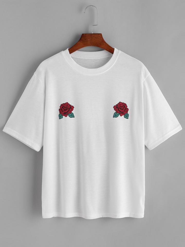 Shein Roses Print T-shirt