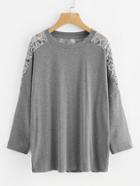 Shein Lace Panel Drop Shoulder Marled T-shirt