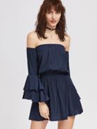 Shein Navy Off The Shoulder Tiered Bell Sleeve A-line Dress