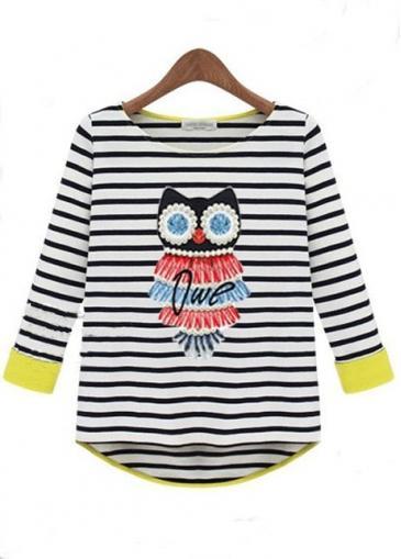 Rosewe Fashionable Striped High Low T Shirts With Animal
