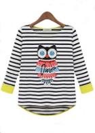 Rosewe Fashionable Striped High Low T Shirts With Animal