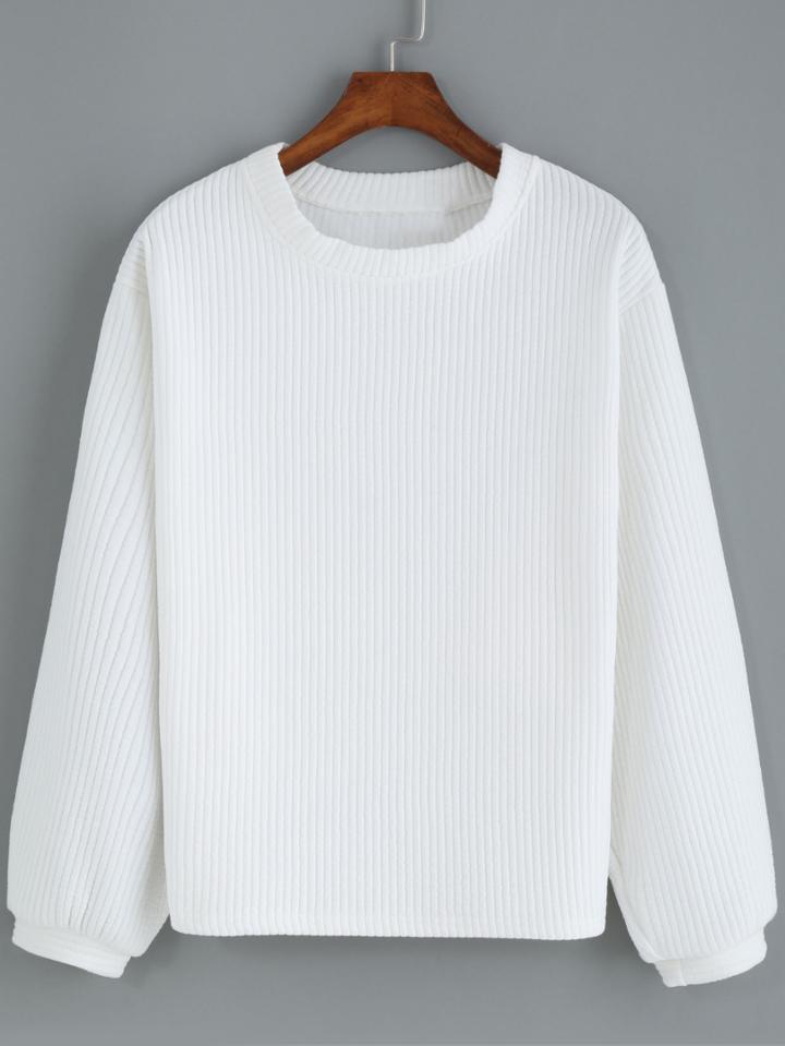 Shein White Round Neck Casual Crop Sweatshirt