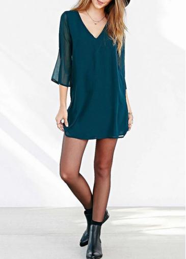 Rosewe V Neck Chiffon Hollow Back Straight Dress
