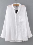 Shein White Stand Collar Pockets Loose Blouse