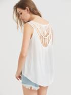 Shein White Lattice Back Dip Hem Tank Top