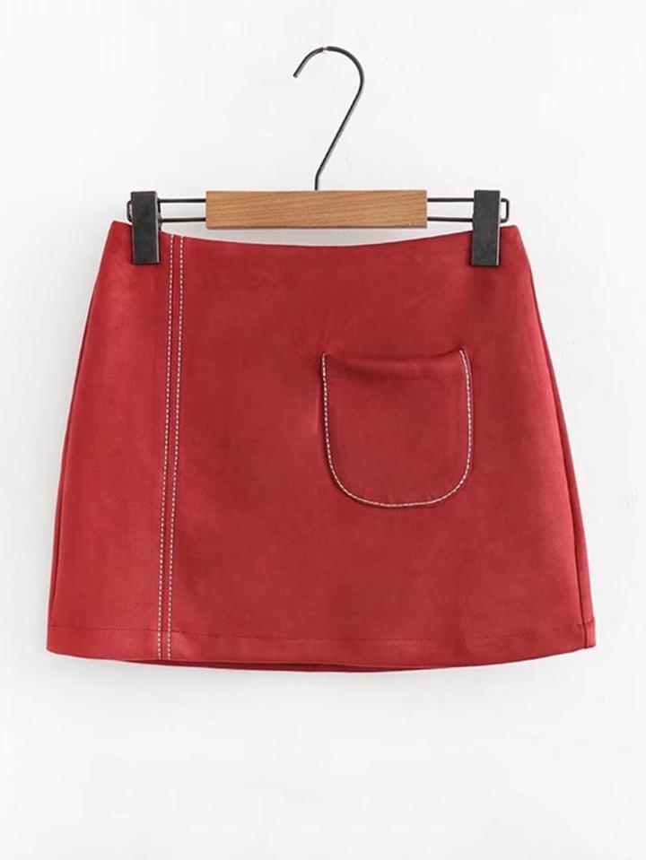 Shein Contrast Seam Suede Mini Skirt