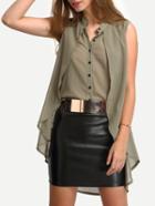 Shein Collarless Layered High Low Blouse