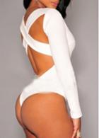 Rosewe V Neck Long Sleeve White Skinny Bodysuit