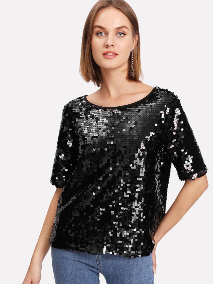 Shein V Back Sequin Top