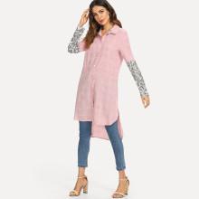 Shein Rolled Tap Sleeve High Low Plaid Dress