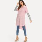 Shein Rolled Tap Sleeve High Low Plaid Dress