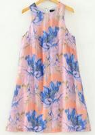 Shein Orange Sleeveless Floral A Line Dress