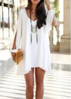 Rosewe Woman Essential Long Sleeve V Neck White Dress