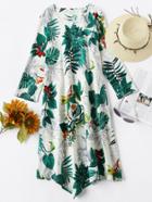Shein Tropical Print Pointed Hem Dress