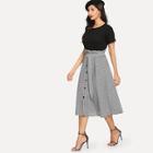 Shein Solid Tee & Plaid Button Front Skirt