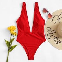 Shein Deep V Plain Swimsuit