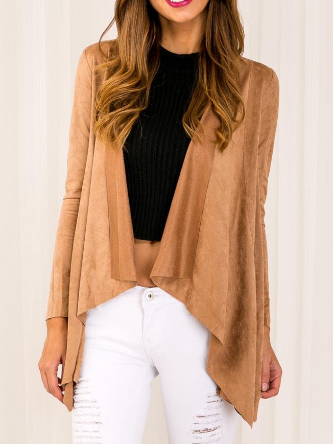 Shein Khaki Drape Front Asymmetrical Coat