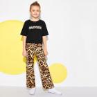 Shein Girls Letter Print Tee & Leopard Pants Set
