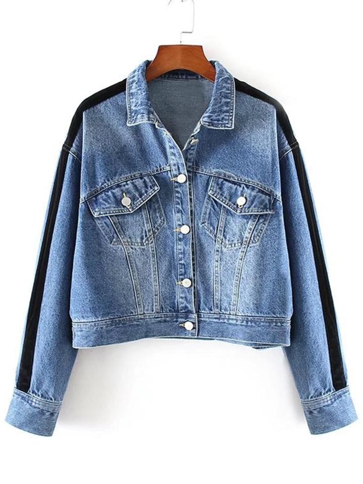 Shein Contrast Tape Denim Jacket