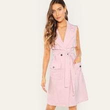 Shein Waist Belted Notched Neck Pocket Dress