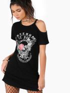 Shein Graphic Print One Cold Shoulder Tee Dress