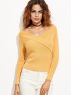 Shein Yellow V Neck Wrap Jersey Sweater