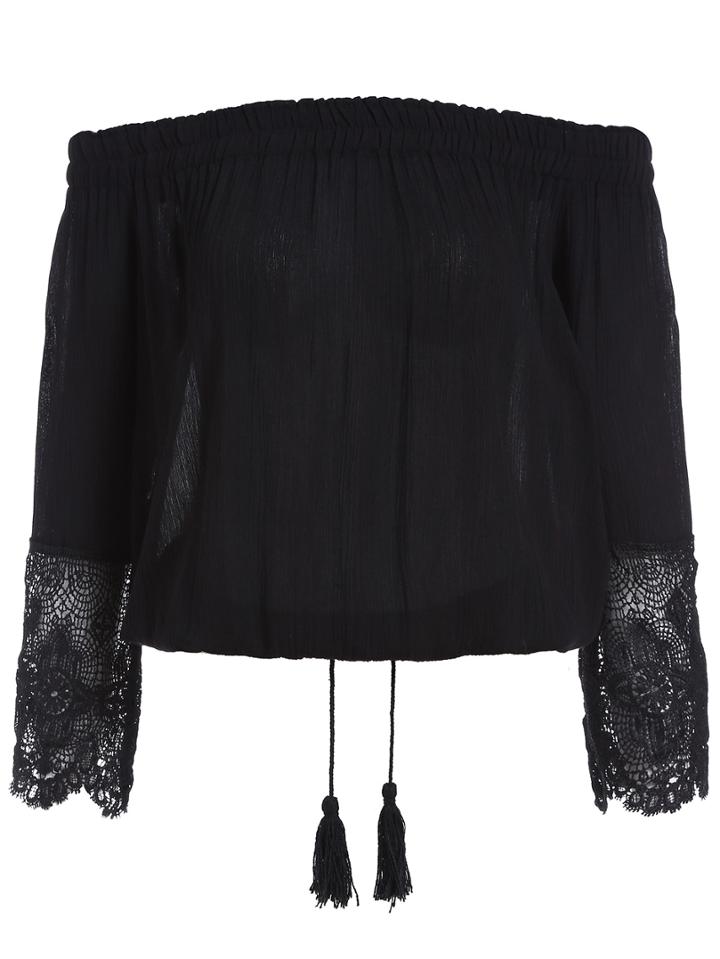 Shein Black Off The Shoulder Lace Crop Blouse