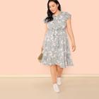 Shein Plus Floral Print Self Belted Dress