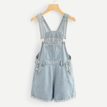 Shein Pocket Front Roll Up Hem Denim Overalls