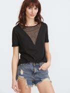 Shein Eyelet Mesh V Neck T-shirt