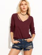 Shein Burgundy Strappy Curved Hem T-shirt