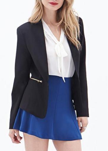 Rosewe Ol Style Long Sleeve Solid Black Blazer For Woman