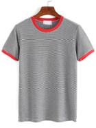 Shein Grey Contrast Striped T-shirt