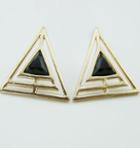 Shein Black Gemstone Gold Hollow Triangle Earrings