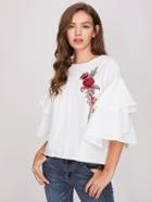 Shein Embroidery Patch Tiered Flute Sleeve Top