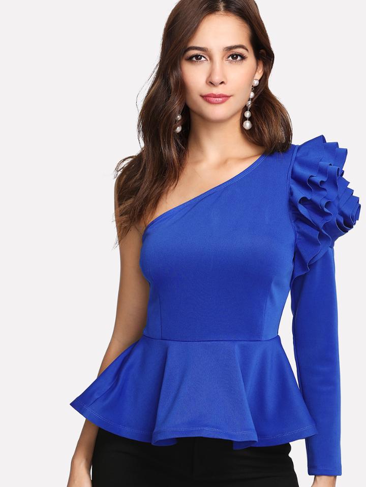 Shein Asymmetrical Layered Shoulder Peplum Top