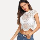 Shein Hollow Out Crop Geo Lace Top