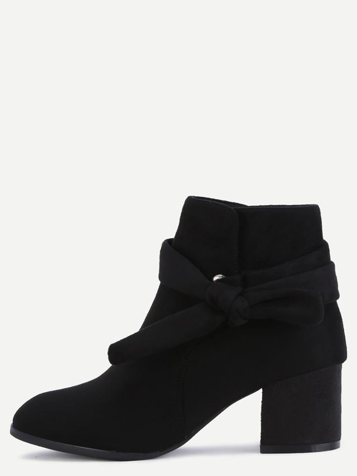 Shein Black Faux Suede Bind Bowknot Chunky Boots