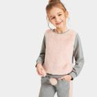 Shein Girls Contrast Faux Fur Pullover & Pants Set
