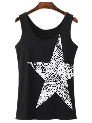 Shein Black Round Neck Star Print Camis Top