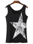 Shein Black Round Neck Star Print Camis Top