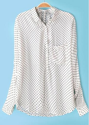 Rosewe Comfy Turndown Collar Long Sleeve Dot Print Blouse