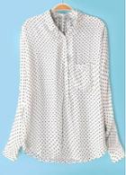 Rosewe Comfy Turndown Collar Long Sleeve Dot Print Blouse