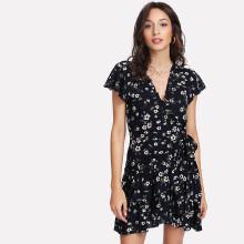 Shein Frilled Trim Asymmetrical Layered Hem Dress