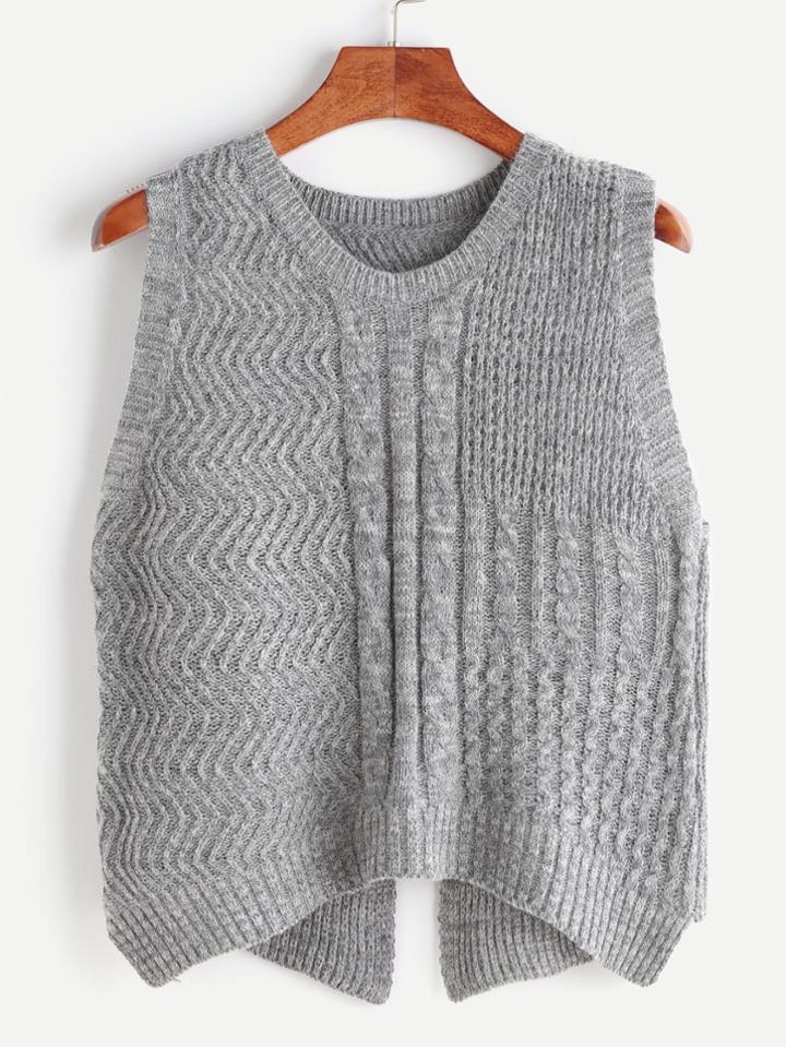 Shein Grey Split Back High Low Cable Knit Vest