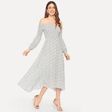Shein Off Shoulder Waist Knot Floral Dress