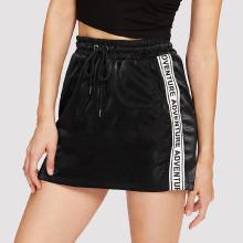 Shein Drawstring Waist Letter Tape Side Skirt