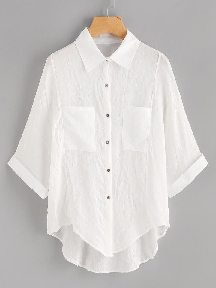 Shein Dip Hem Cuffed Shirt